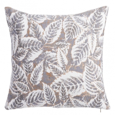 Grey and cream leaf print cushion 45x45cm